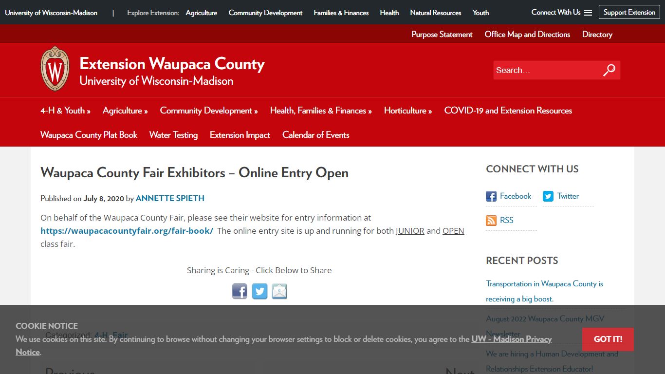 Waupaca County Fair Exhibitors – Online Entry Open